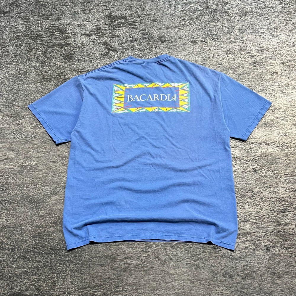 Vintage 90s Bacardi‎ Rum T Shirt Mens XL Blue Promo Made In USA